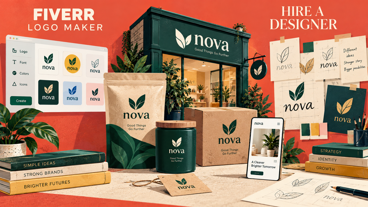 Fiverr Logo Maker compared with hiring a designer for businesses needing different levels of logo customization and brand identity development.