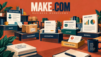 Make.com connecting everyday business tasks across sales, fulfilment, accounting, customer support and reporting.