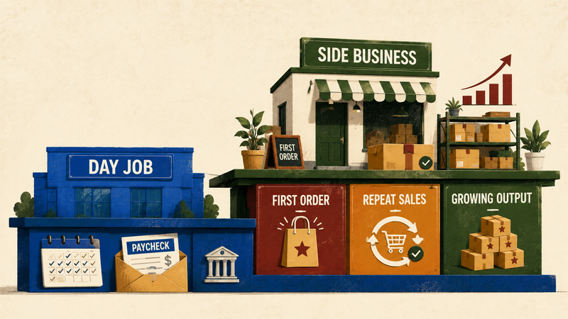 Side business growing alongside the financial stability of a full-time job.